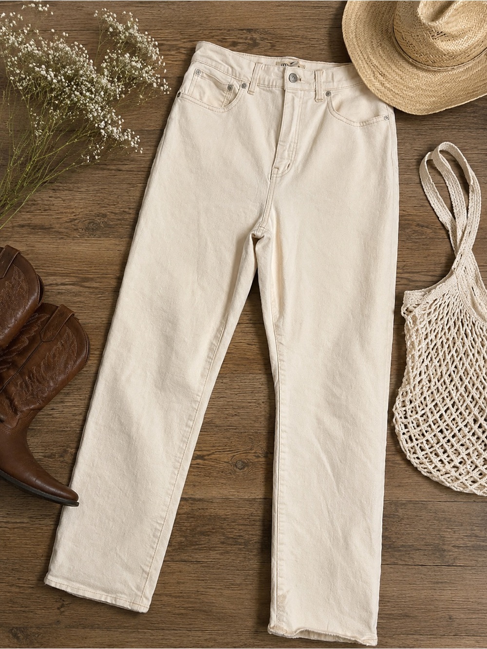 Madewell The ’90s Straight Jeans Ivory Cream High Rise Denim Size 29